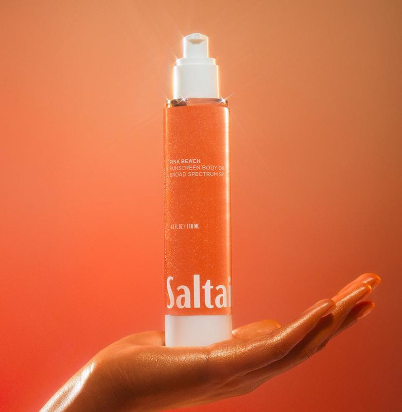 Saltair Pink Beach Sunscreen Body Oil SPF 50 - Lightweight Gel Texture with Kukui Oil & Vitamin C – Glowing Broad Spectrum SPF 50 PA++++ - 4 Fl Oz
