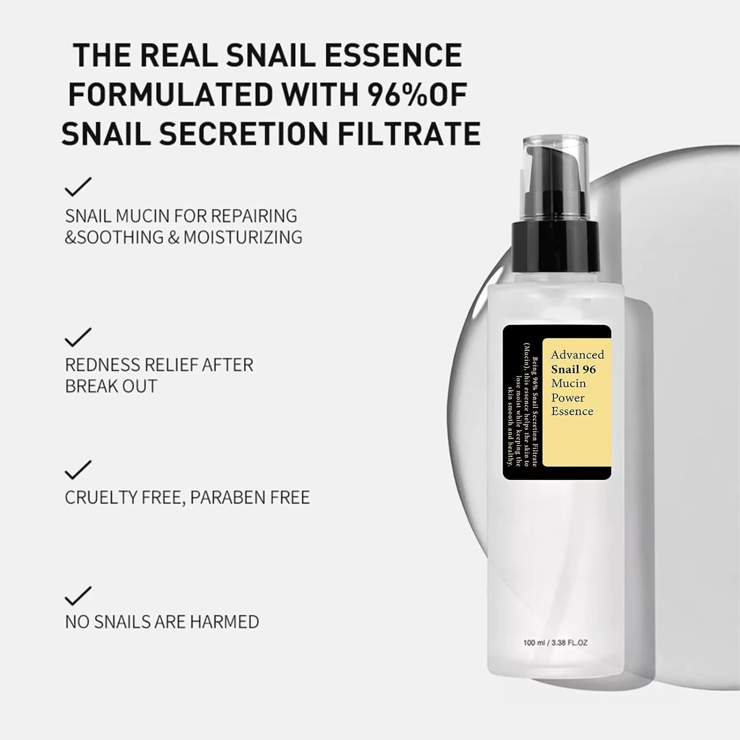 Advanced Snail Mucin 96% Power Repairing Essence for Dull and Damaged Skin, Anti-Aging & Discoloration Correcting(100Ml)