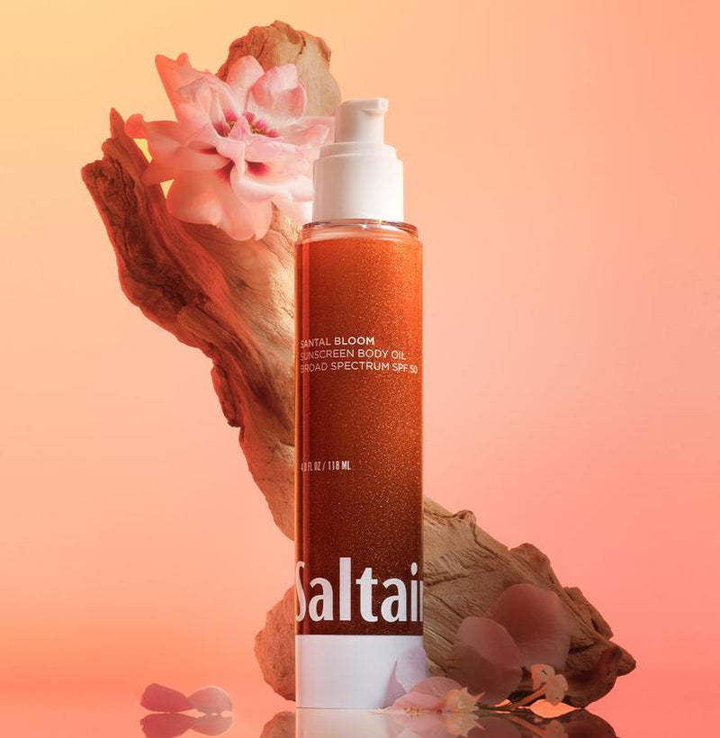 Saltair Santal Bloom Sunscreen Body Oil SPF 50 - Lightweight Gel Texture with Kukui Oil & Vitamin C – Glowing Broad Spectrum SPF 50 PA++++ - 4 Fl Oz