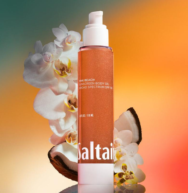 Saltair Pink Beach Sunscreen Body Oil SPF 50 - Lightweight Gel Texture with Kukui Oil & Vitamin C – Glowing Broad Spectrum SPF 50 PA++++ - 4 Fl Oz