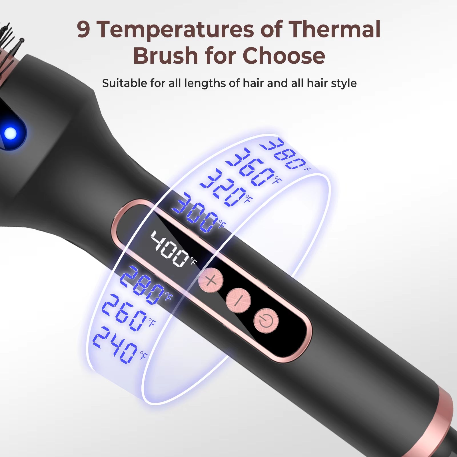 Thermal Brush Curling Iron 9 Temps Heated round Brush Thermal round Brush with LCD Display Hair Curler Hair Styling Tools
