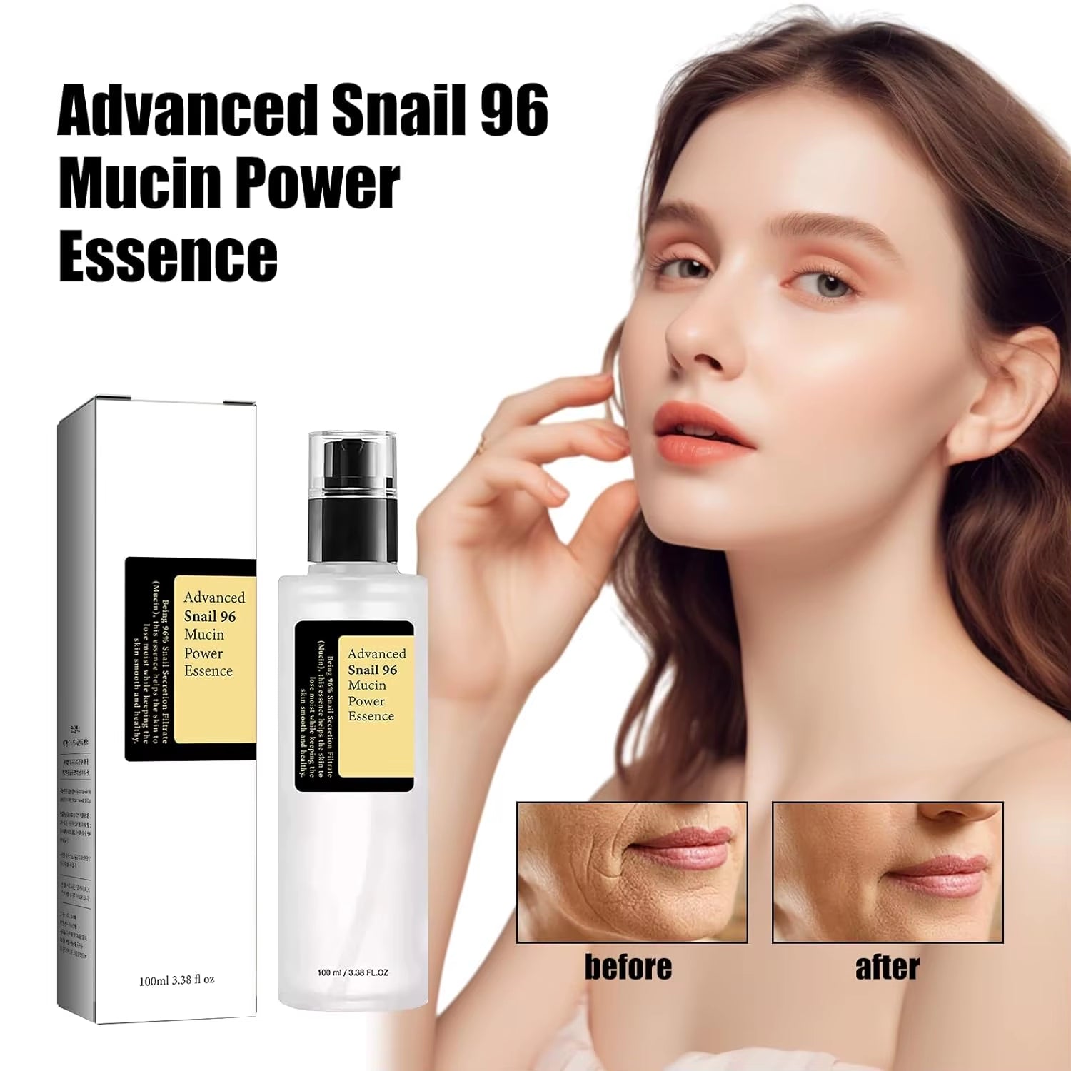 Advanced Snail Mucin 96% Power Repairing Essence for Dull and Damaged Skin, Anti-Aging & Discoloration Correcting(100Ml)