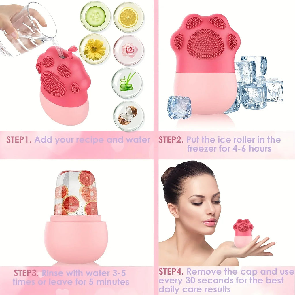 Ice Roller for Face Beauty Ice Roller with Cosmetic Brush Scrubber Mat Pad Cleaning Tool Skin Care Tools Perfect Gift for Women