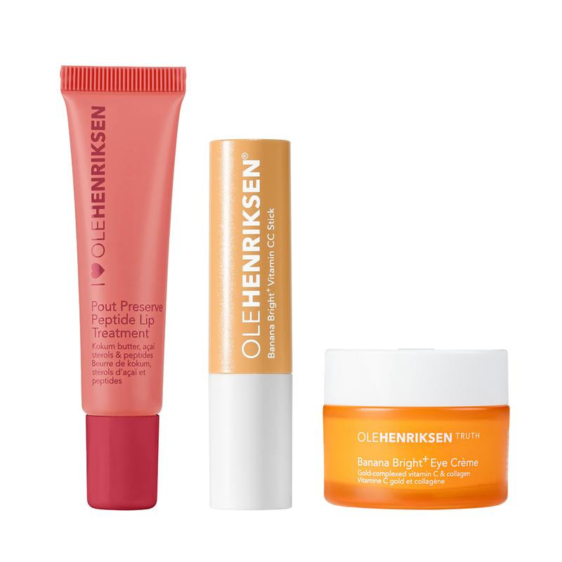 The Hangover Hack - Pout Preserve, Banana Bright+ Eye Creme, and Vitamin CC Stick - Ole Henriksen