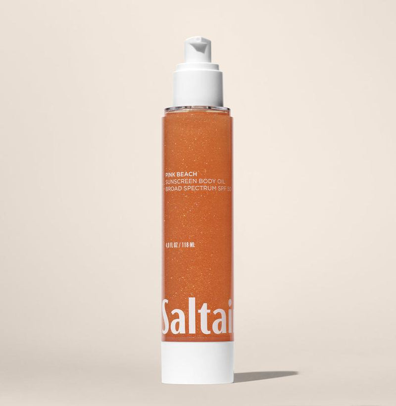 Saltair Pink Beach Sunscreen Body Oil SPF 50 - Lightweight Gel Texture with Kukui Oil & Vitamin C – Glowing Broad Spectrum SPF 50 PA++++ - 4 Fl Oz